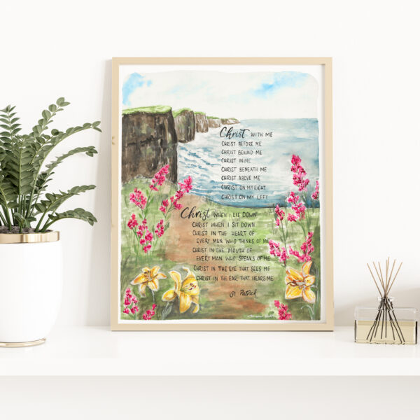 St. Patrick Prayer and Cliffs of Moher Print, Watercolor calligraphy art print