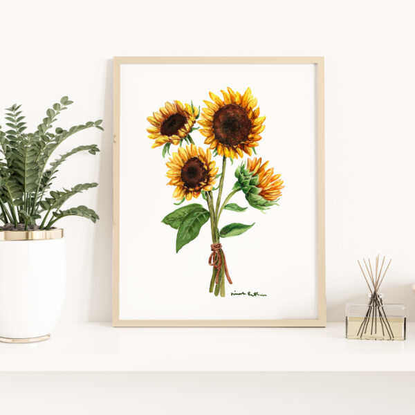 Watercolor sunflowers- Botanical Art Watercolor, summer floral art, kansas flower
