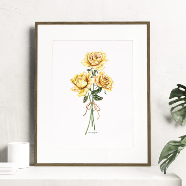 Watercolor yellow rose flowers - Botanical Art Watercolor, birth month flowers - June