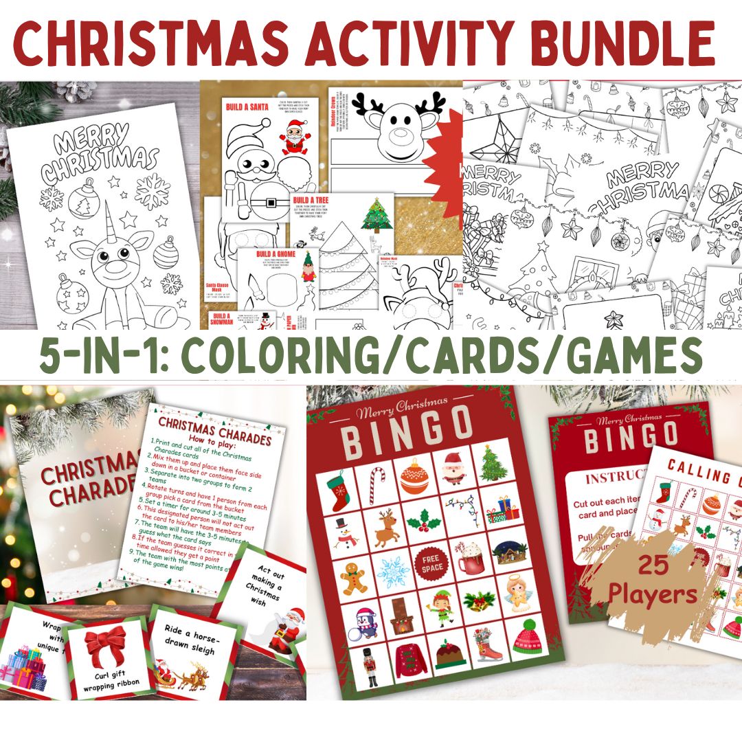 Christmas Coloring Pages - Kids Games, Activity Pages Printable Instant ...