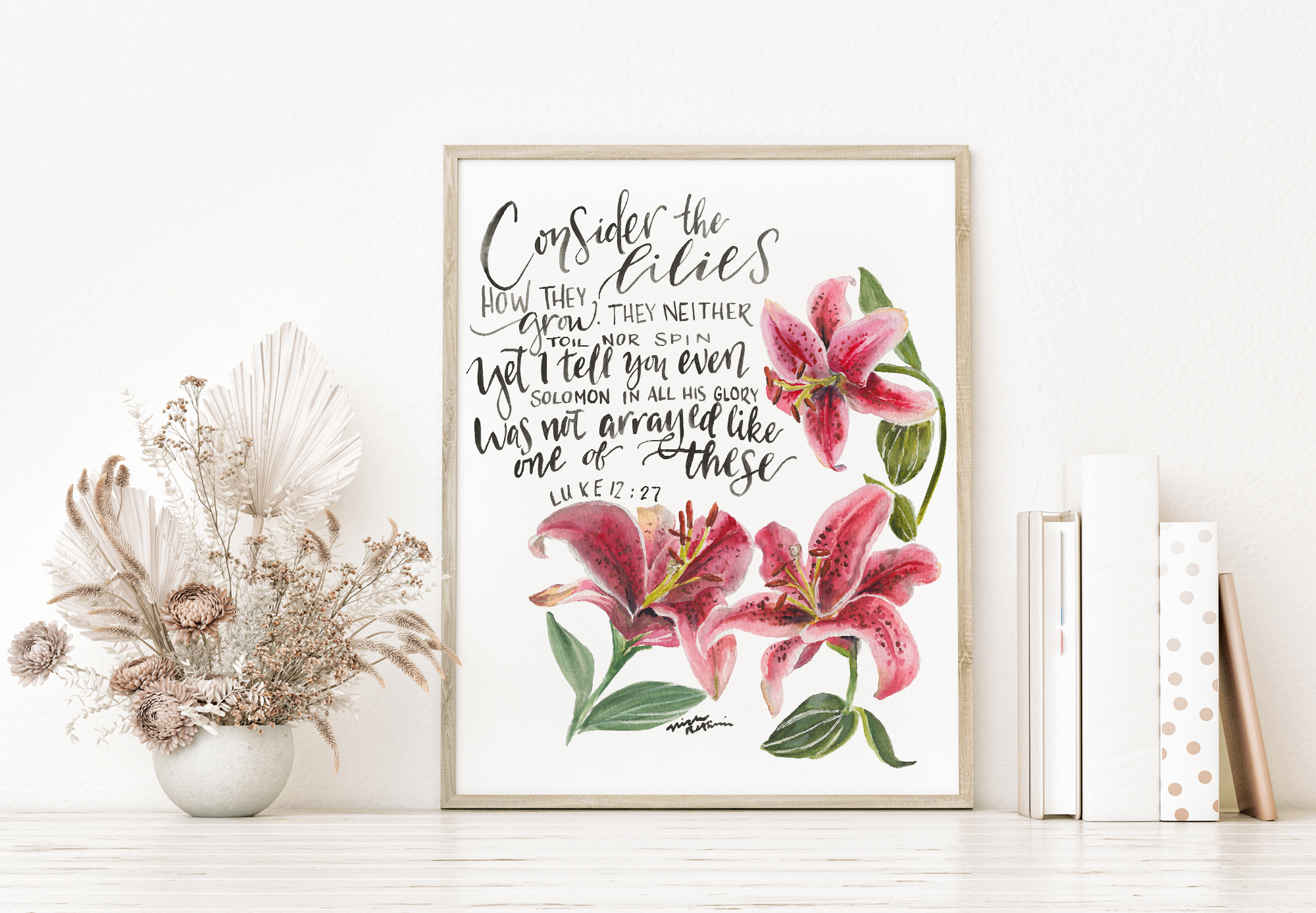 Consider The Lilies Scripture Verse Watercolor Print - Luke 12:27